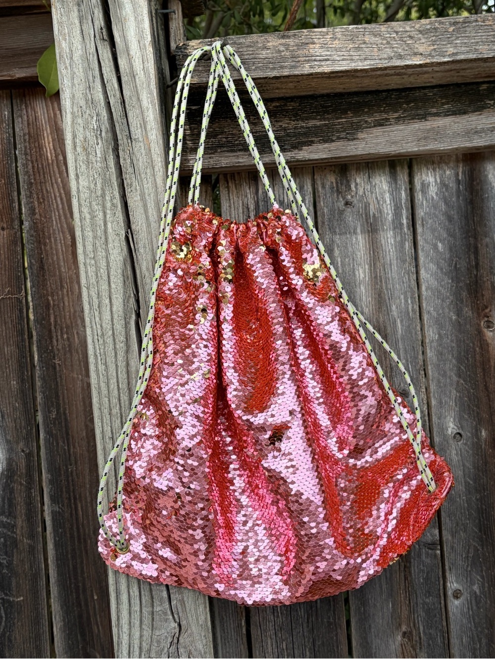 Crewcuts Pink and Gold Sequin Drawstring Backpack